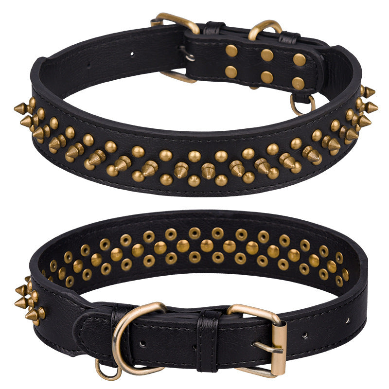 Rivets Medium And Large Leather Pet Collar