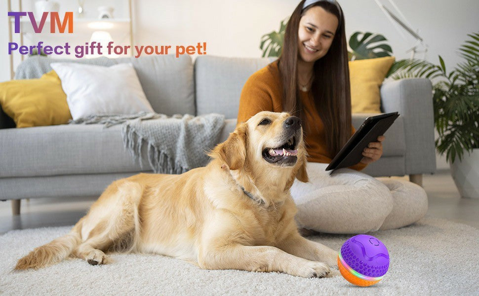 Interactive Dog Toys Ball, Automatic Rolling Toy, Lively Pet Ball For Medium ,Large Dogs To Relieve Boredom, Activated Automatic Motion Dog Balls Toy With LED Flash, USB Rechargeable Orange Purple