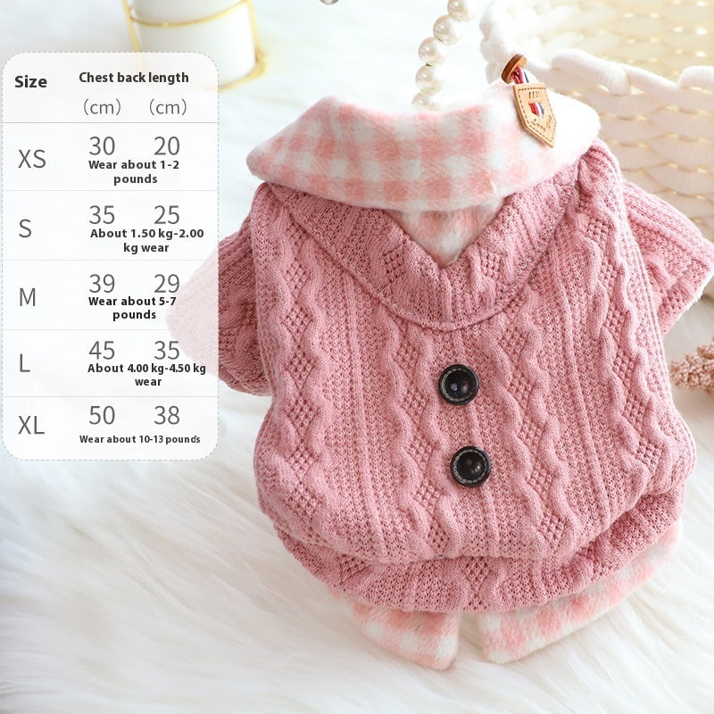 Dog Clothes Sweater Fake Two Pieces Fleece-lined Warm Cotton