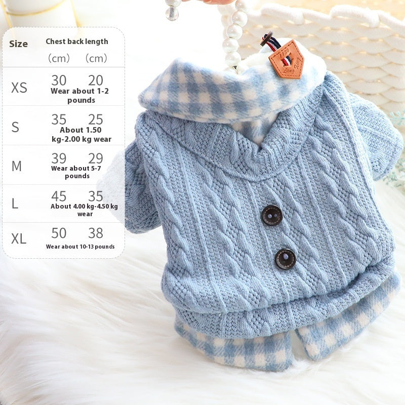 Dog Clothes Sweater Fake Two Pieces Fleece-lined Warm Cotton