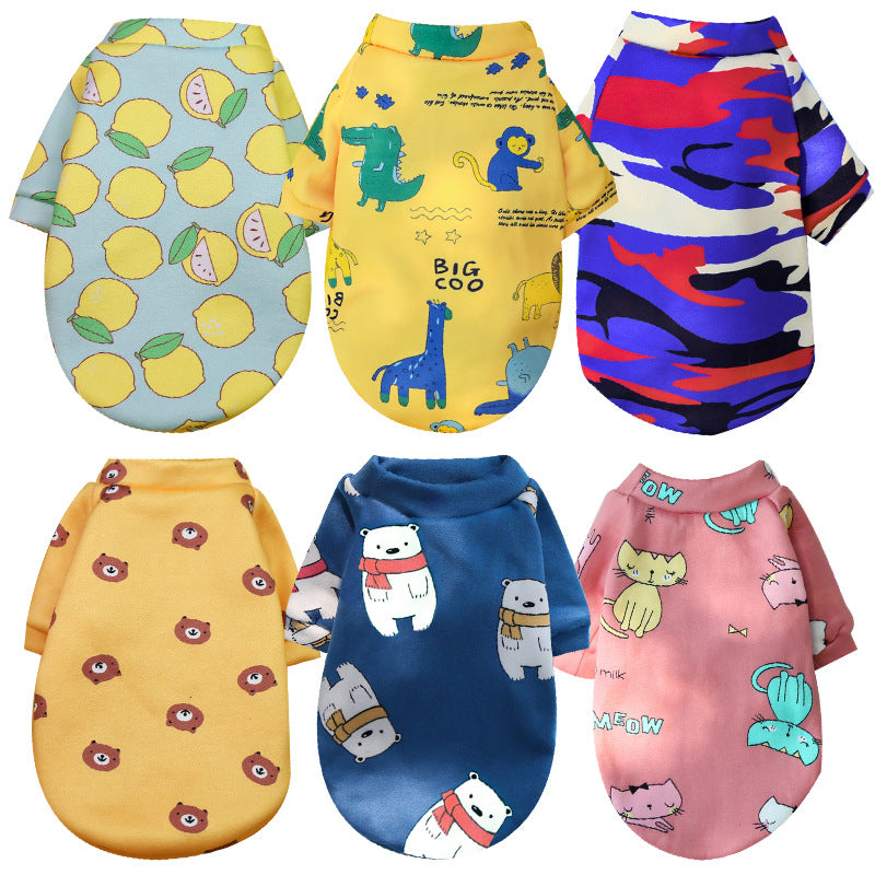 Printed Cartoon Pet Clothes Plus Velvet Two-legged Sweater