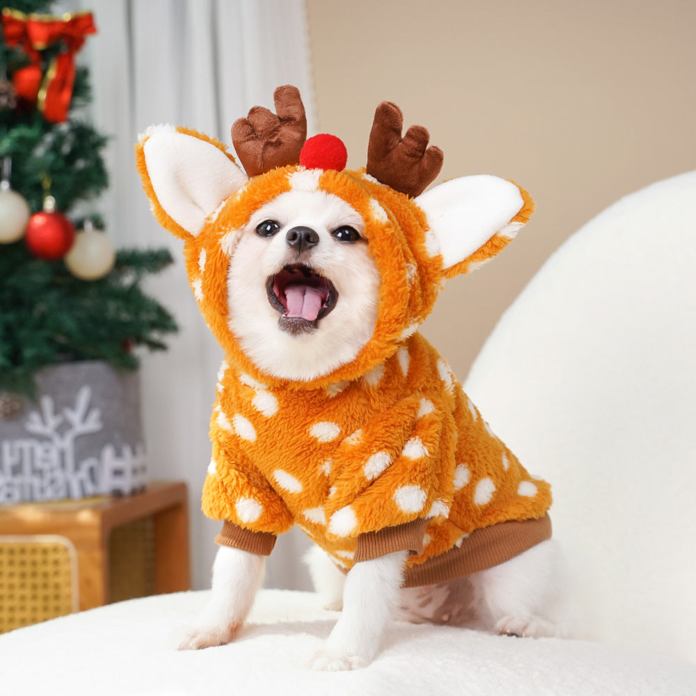Pet Dog Cat Christmas Clothes Elk Supplies Autumn And Winter Fleece-lined Medium-sized Dog Bichon Jarre Aero Bull Corgi Pet Costume