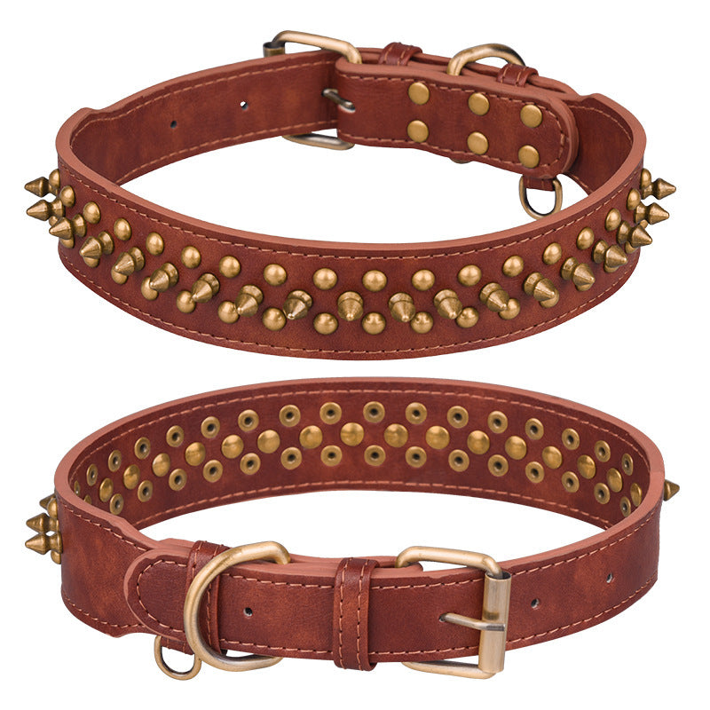 Rivets Medium And Large Leather Pet Collar