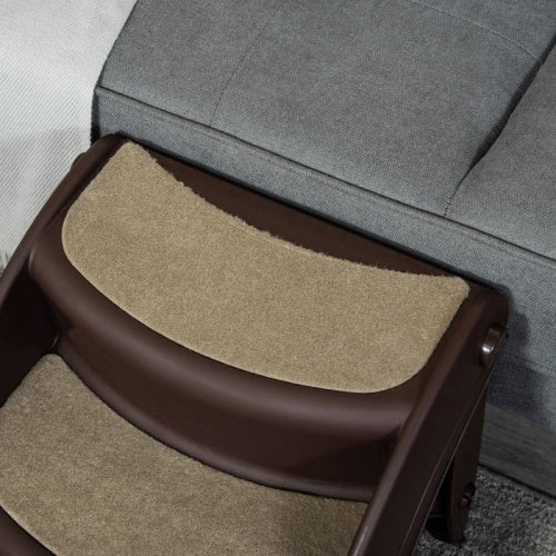 PawHut Foldable Pet Stairs Portable Dog Steps 3-Step Design With Non-slip Mats For High Beds, Sofas, 49 X 38 X 38 Cm, Brown